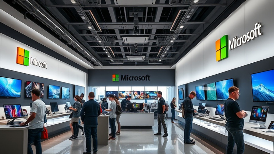 Interior of a Microsoft store showcasing tech products and staff.