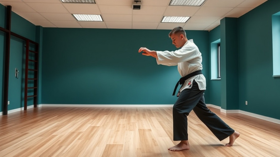 Martial artists demonstrating wrist grab release technique in a studio.