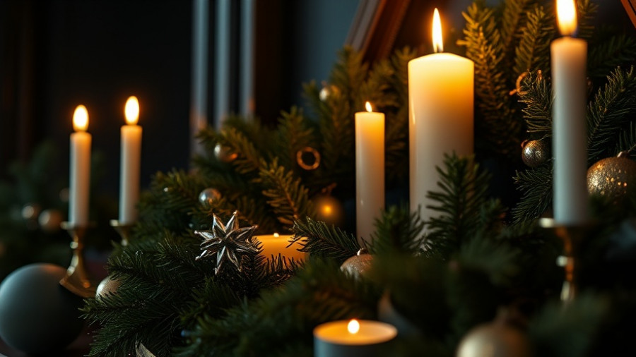Elegant green wreath decor with candles, perfect sustainable holiday style.