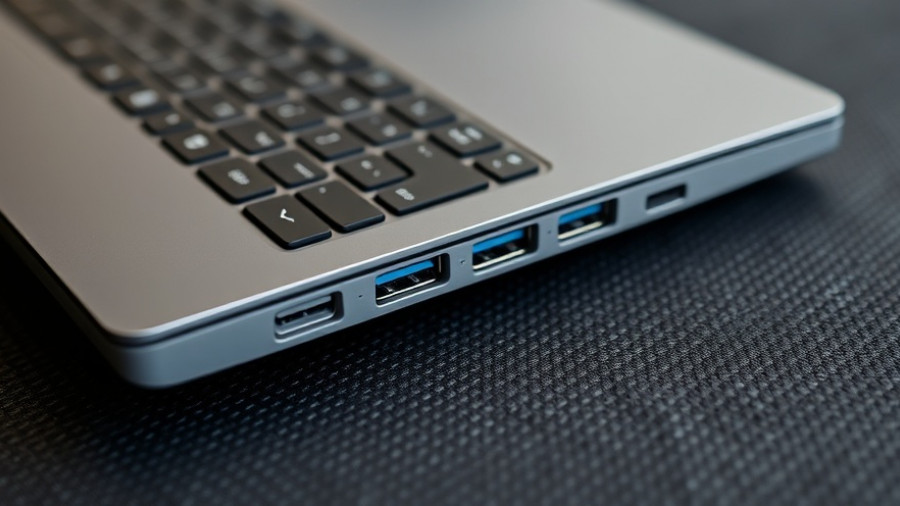 Close-up of laptop with USB-C ports, highlighting connectivity benefits.