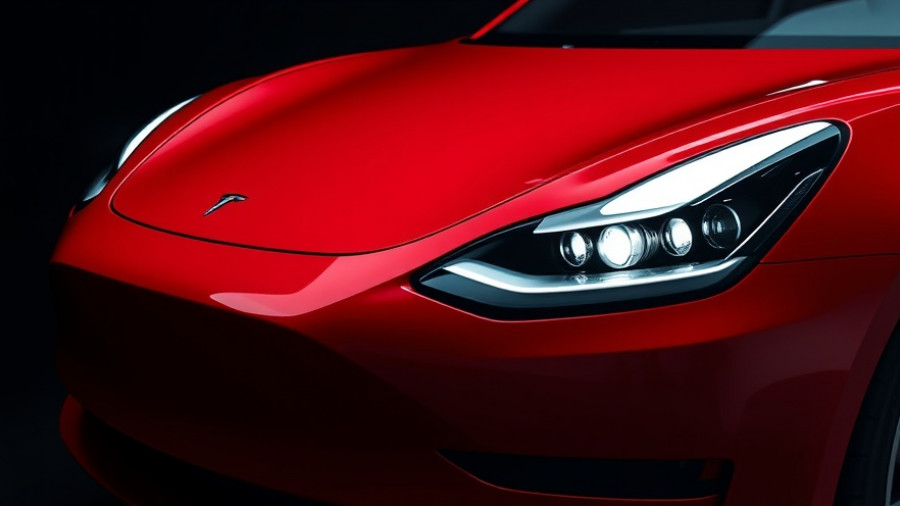 Sleek red Tesla Model 3 front showcasing performance design.