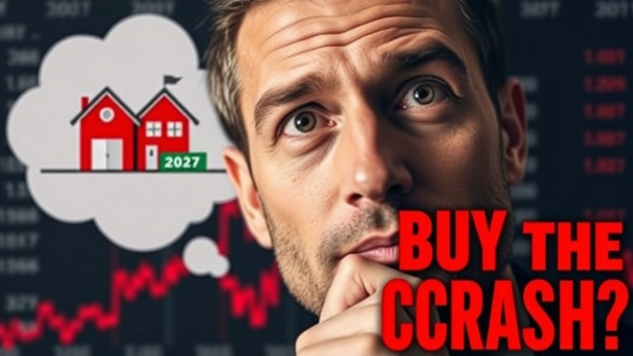 Graphic of man considering property investment amid a market crash, with 2026 and 2027 icons.