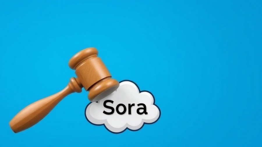 Conceptual image depicting judgment over Sora in digital art style.