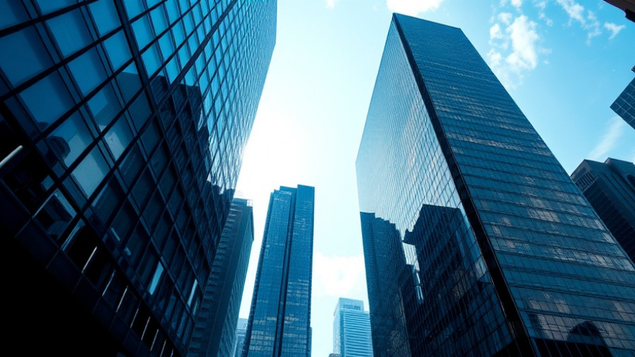 AI goals in commercial real estate depicted by modern skyscrapers.