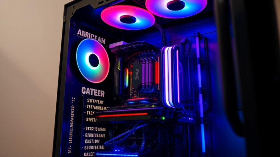 Partially assembled gaming PC with RGB lighting inside a black case indoors.