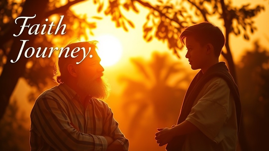Christian mentorship depicted through Paul and Timothy's relationship at sunset.