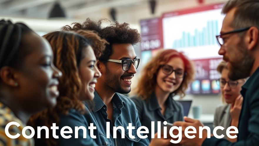 Diverse professionals collaborating on content intelligence strategies in a modern office.