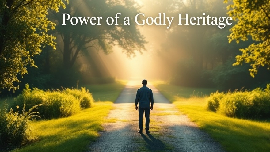 A person at a crossroads, embodying hope in a Godly Heritage. Vibrant greenery and sunlight create a serene atmosphere.