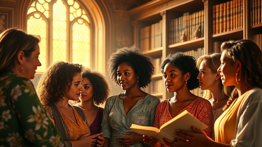 Diverse women in conversation on gender roles in Christian leadership, illuminated in warmth.