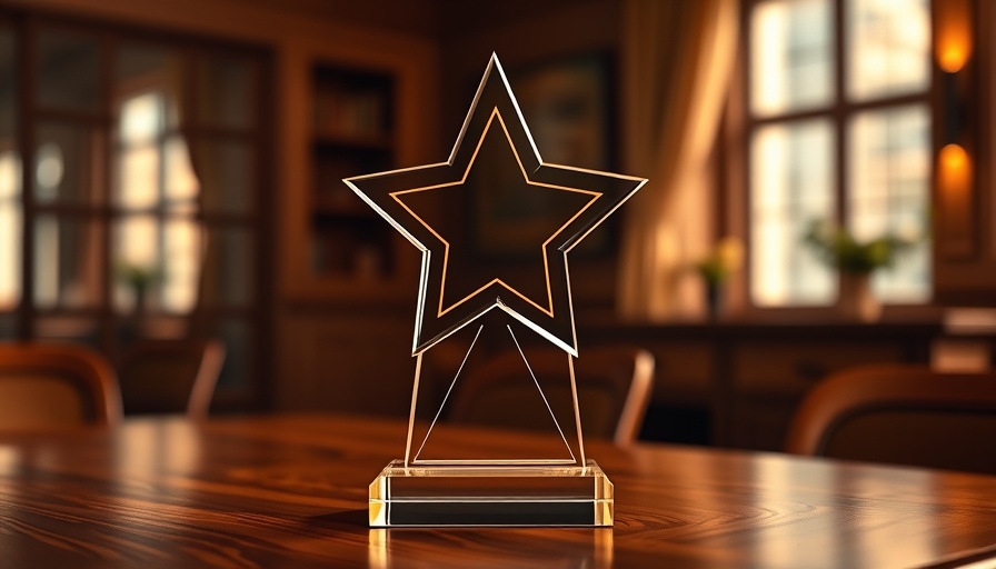 Elegant star-shaped glass trophy for Community Award displayed warmly.