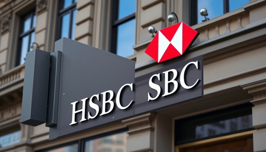 HSBC bank sign on building facade for mortgages.