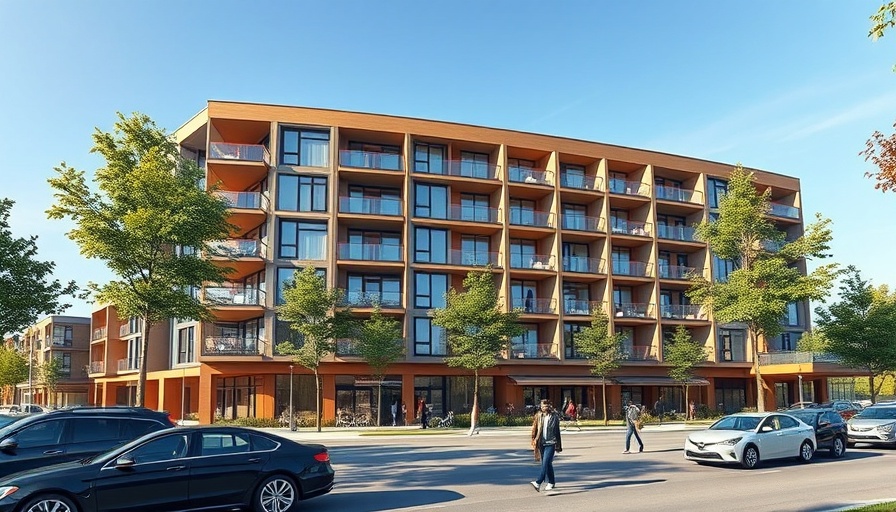 Modern student accommodation with light brick exterior under blue sky.