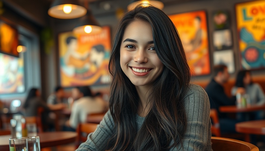 Smiling young woman in cafe talking about moving day.
