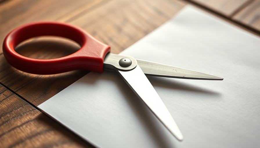 Scissors cutting paper symbolizing Rate Cuts, close-up on wooden desk.