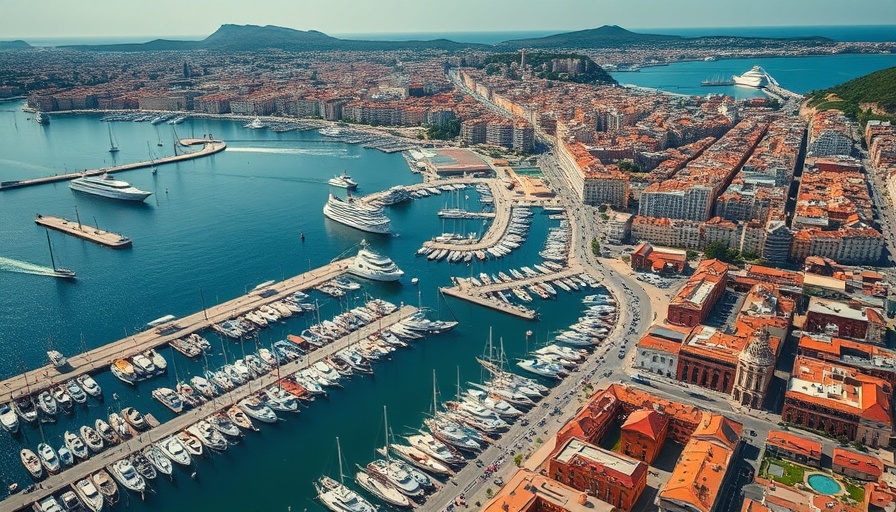 Aerial view of coastal city with marina showcasing one of the cheapest cities for renters.