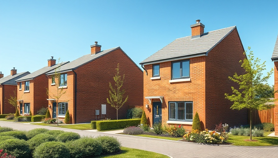 Modern new-build homes with gardens under a blue sky.