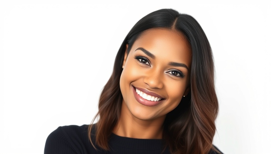 Smiling woman portrait for mortgage market notice.