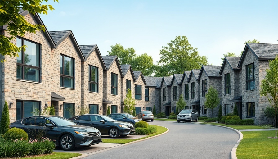 Modern sustainable housing development in Cumbria with stone-faced homes.