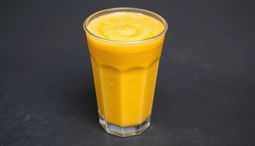Yellow smoothie in a clear cup, perfect for frozen fruits blending.
