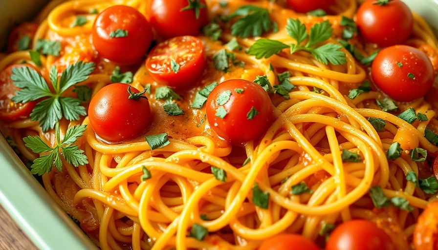 Low-carb spaghetti casserole with tomatoes and herbs.