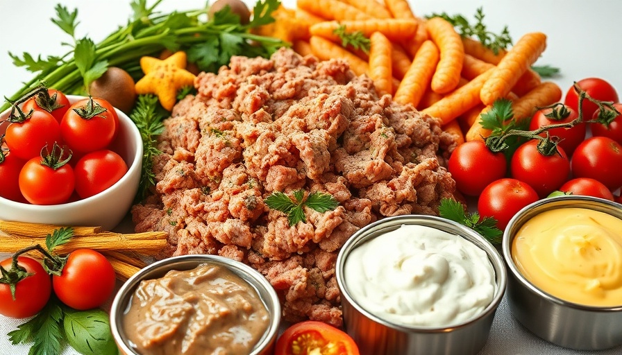 Low-carb dinner ingredients with minced meat and fresh garnishes.