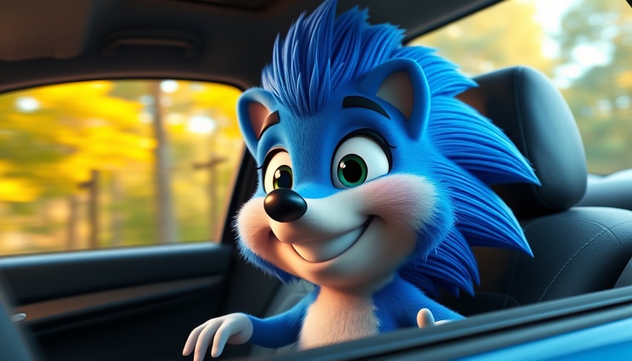 Colorful 3D hedgehog character in a car reflecting Sonic franchise success story.