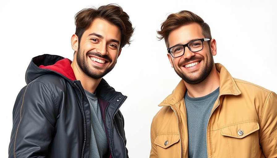 Stylish men posing on a magazine cover, both smiling.