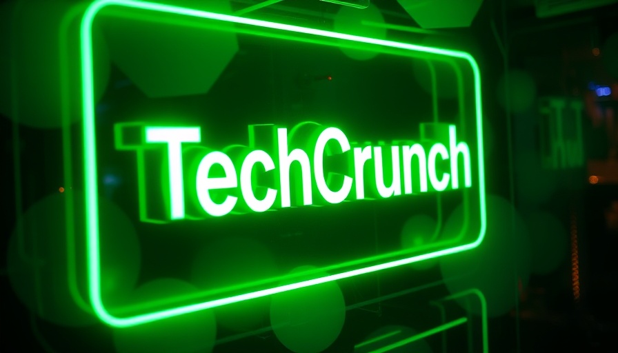 Glowing TechCrunch logo in green neon against a dark background at TechCrunch Sessions: AI.