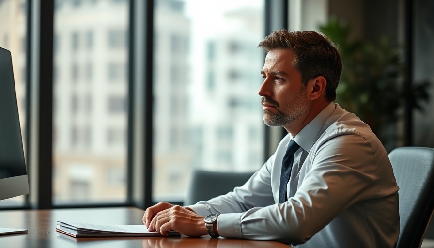 Thoughtful professional man reflecting in an office, illustrating how new tariffs affect small businesses.
