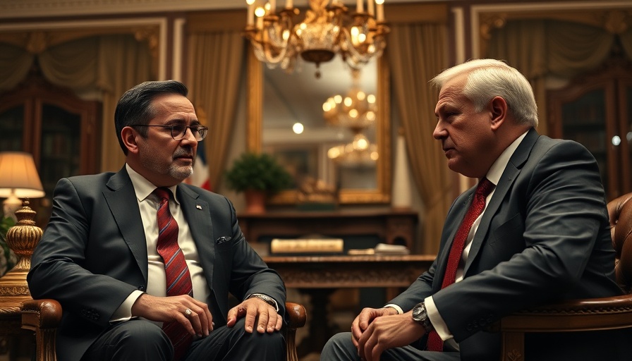 Historical meeting between two leaders discussing diplomacy.
