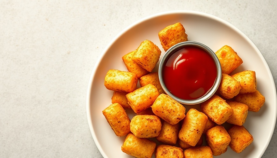Golden crispy tater tots with ketchup, appetizingly served.