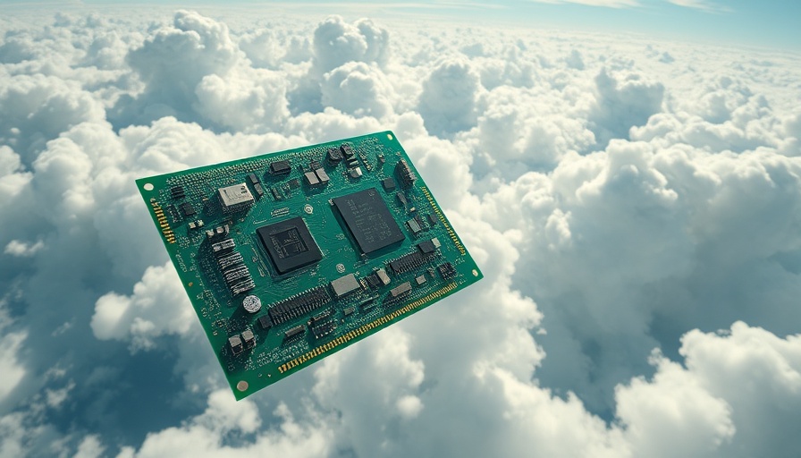 CoreWeave IPO concept with floating circuit boards in clouds.