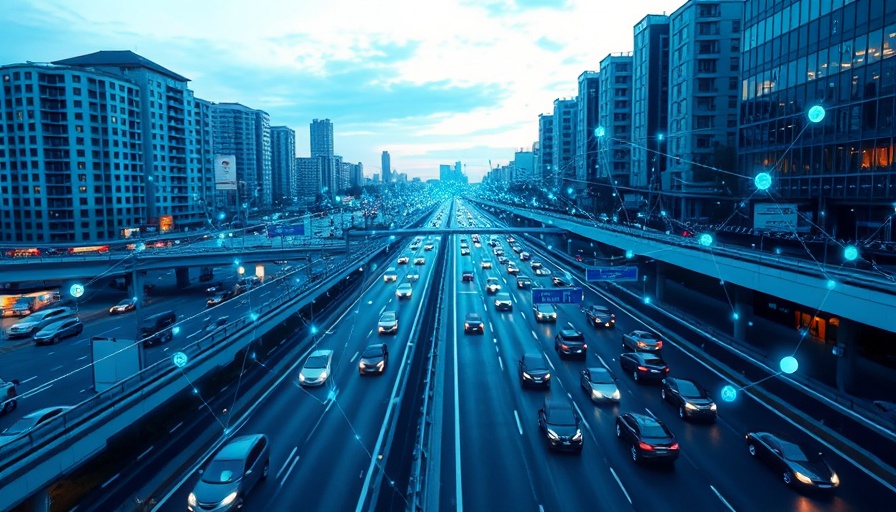 Digital network overlay on urban highway illustrating 5G connectivity solutions.