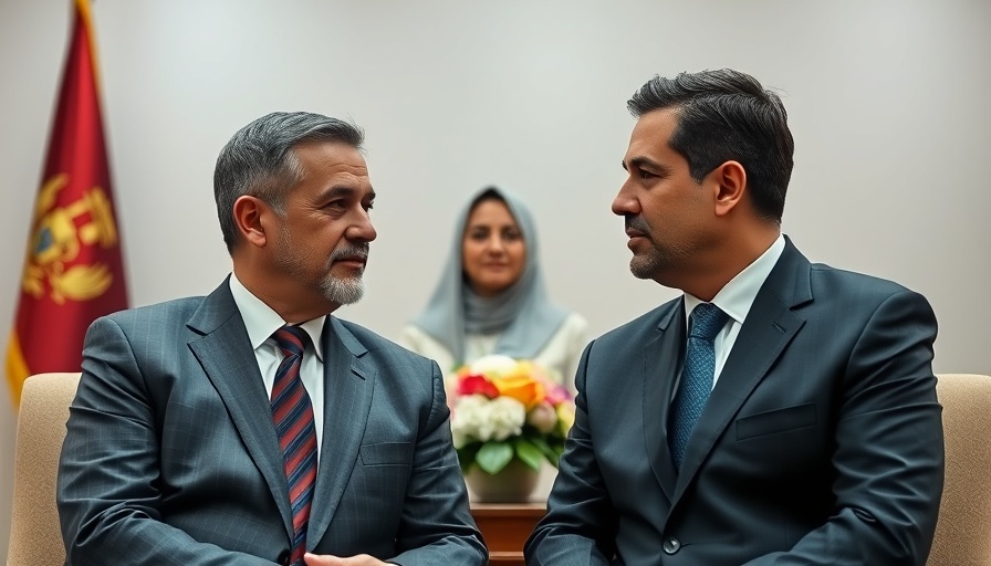 Formal meeting between two men discussing international issues.