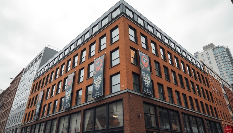 Modern building facade promoting boutique rental living with signage.