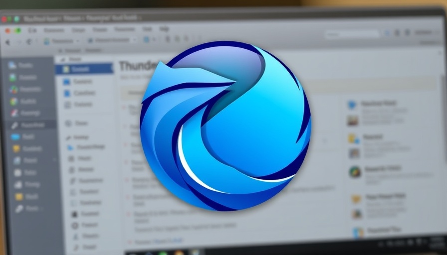 Mozilla Thunderbird logo over email interface, highlighting monthly updates.