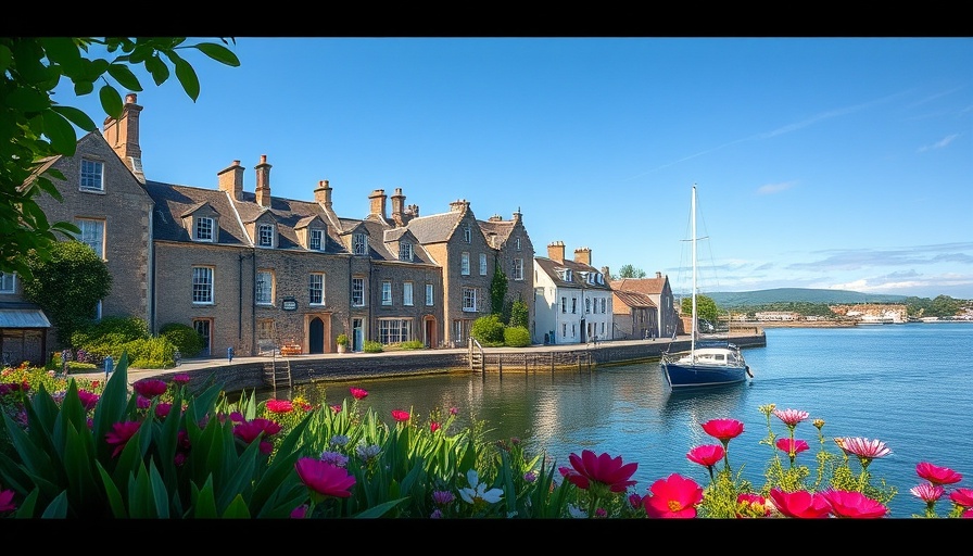 Scotland property market February 2025, scenic waterfront with historic buildings.