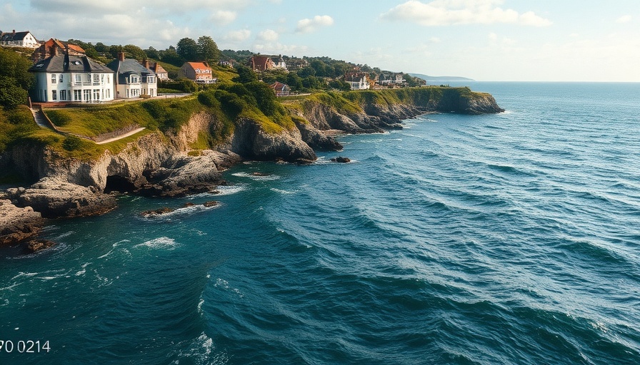 Stunning UK coastal property market view with homes and sea.