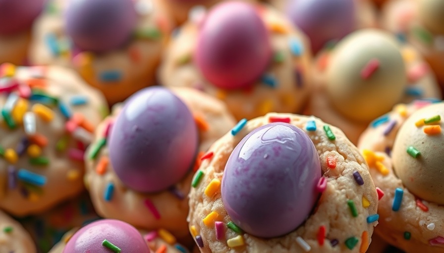 Colorful Cadbury mini egg cookies with sprinkles.