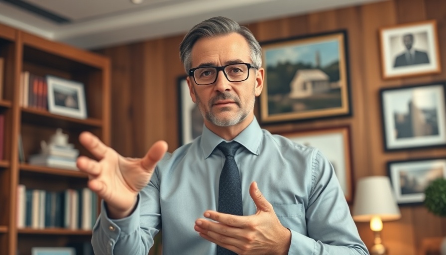 Business executive discussing foreign policies in an office.