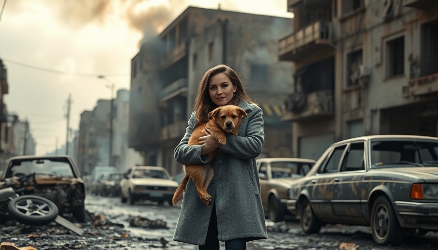 War-torn urban scene with woman and debris, Ukrainian Evangelicals Await End of War