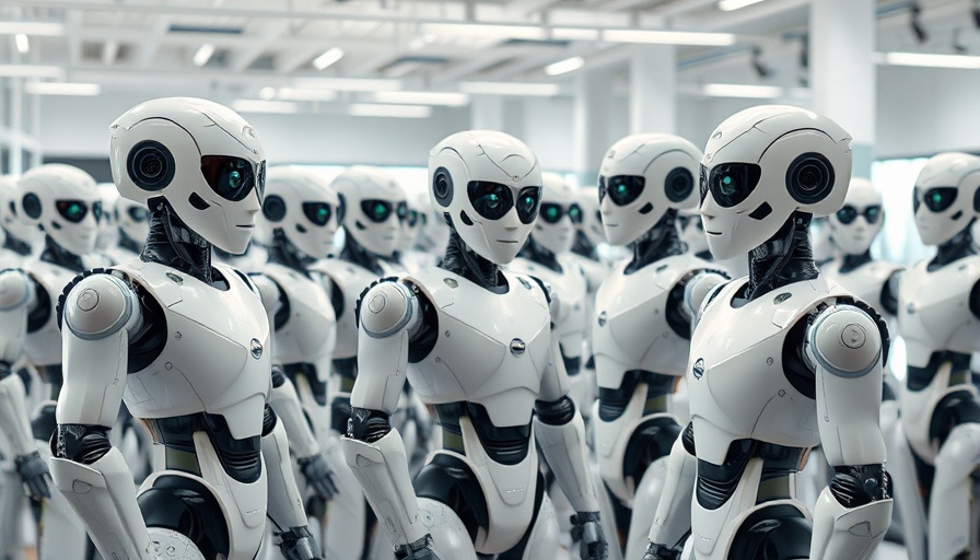 Humanoid robots interacting with people in robotics lab, AI’s existential risks.