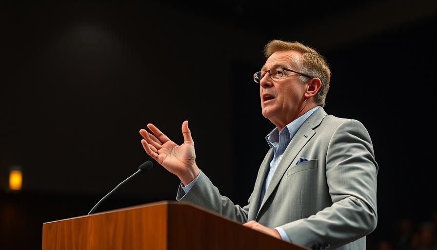 Energetic speaker delivering a talk, emphasizing clarity.