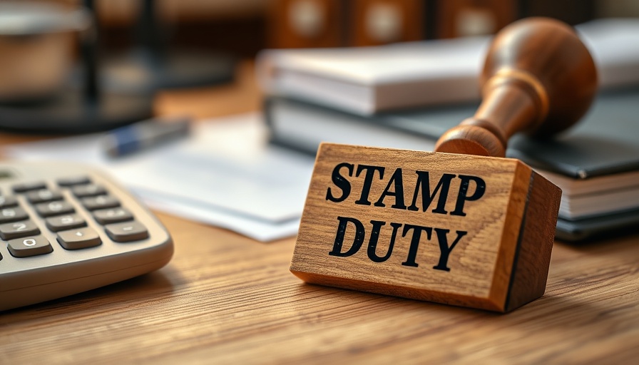 Stamp duty tool on desk symbolizing UK property market demand.
