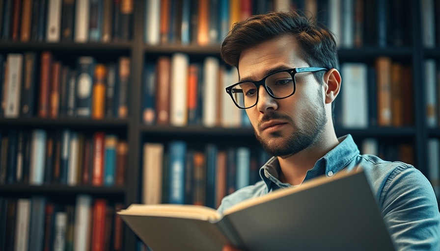 Inclusive Bible criticism concept with thoughtful man and bookshelf background.