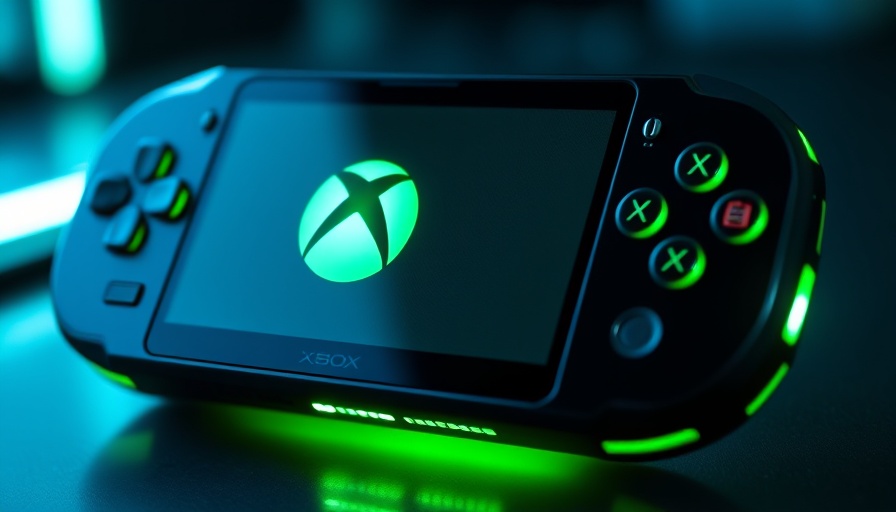 Futuristic Xbox handheld gaming 2025 console with glowing elements.