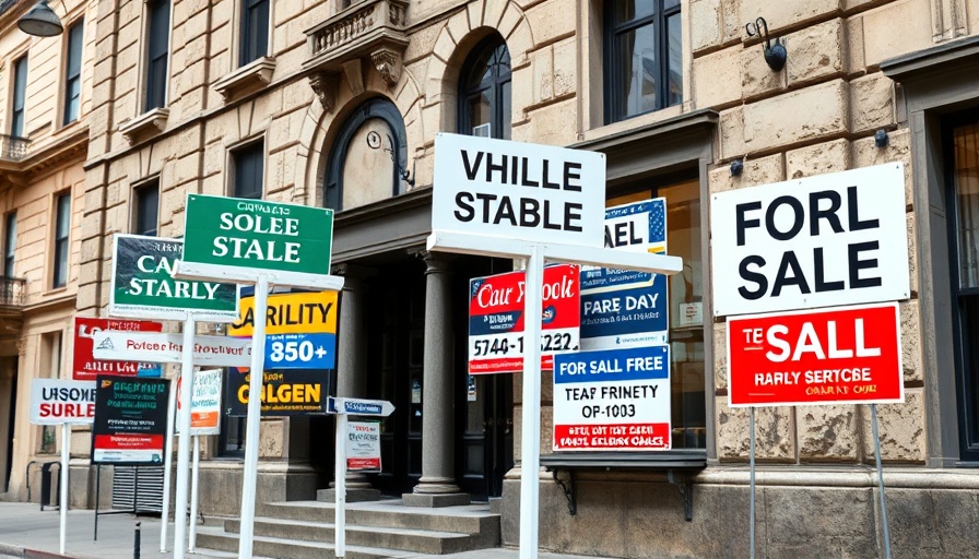 Real estate signs in front of historic building in London, prime rents increase.