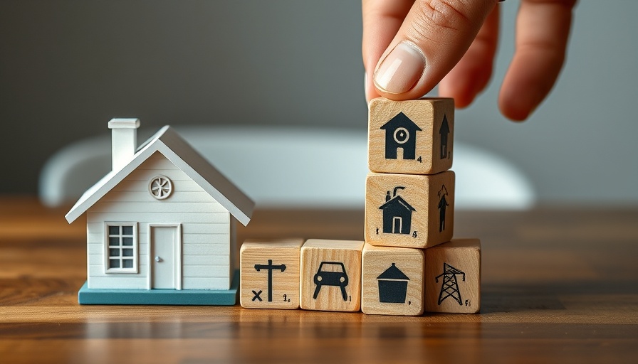 Hand stacking utility blocks beside a model house, UK Planning and Infrastructure Bill.