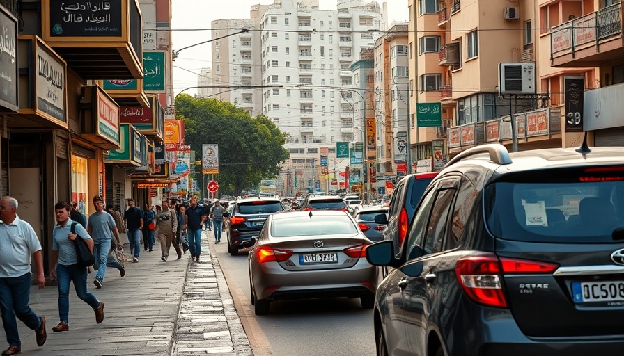 Busy street scene in Syria with people and cars, highlighting vibrant urban life.