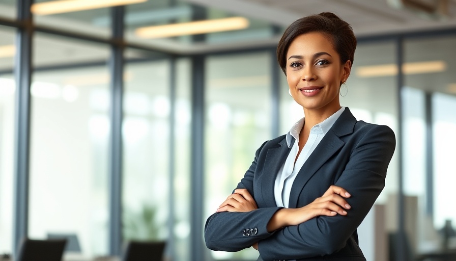 Confident woman in office setting for CMA Mergers Charter.